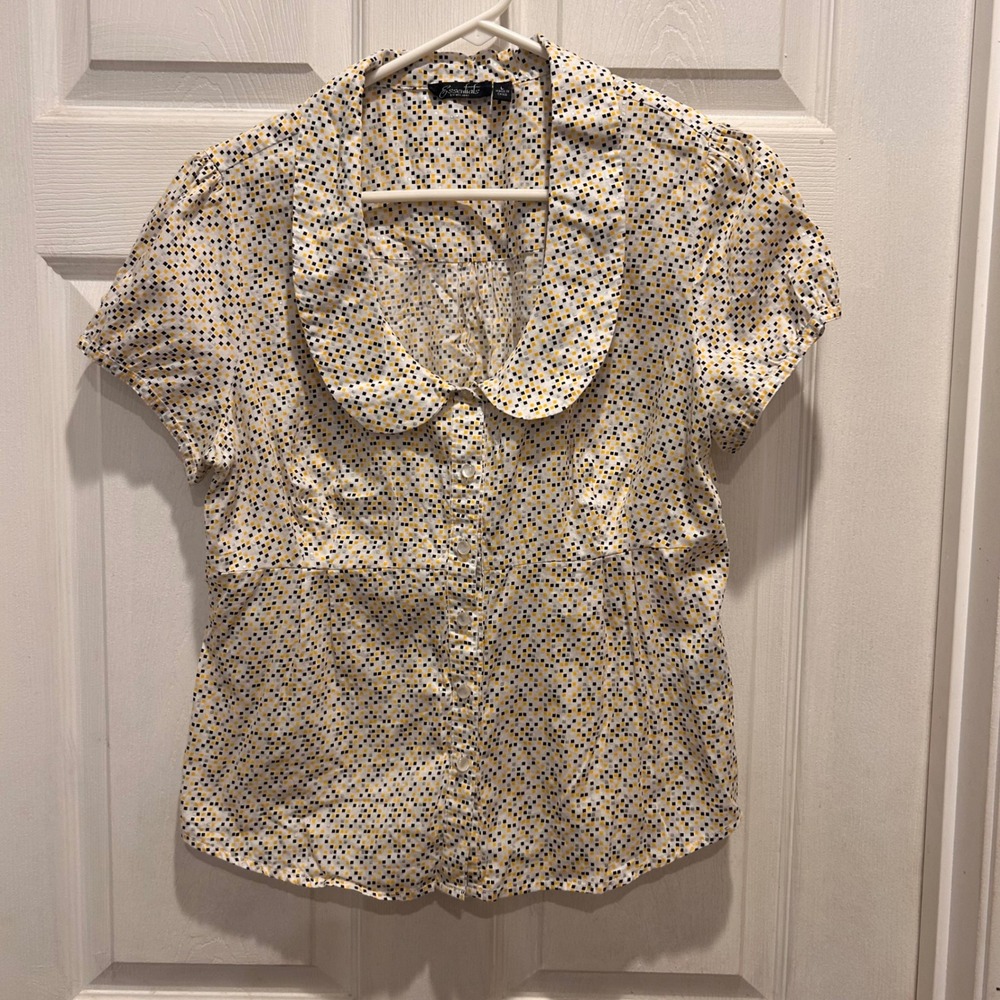 Essentials by‎ Milano Women's Size L Button Up Blouse Mod Peter Pan Collar Retro